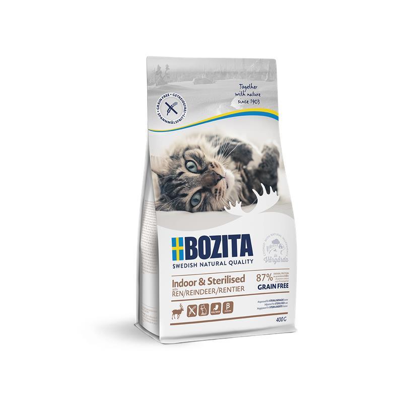 Artikel mit dem Namen Bozita Cat Indoor & Sterilised Grain free Reindeer im Shop von zoo.de , dem Onlineshop für nachhaltiges Hundefutter und Katzenfutter.