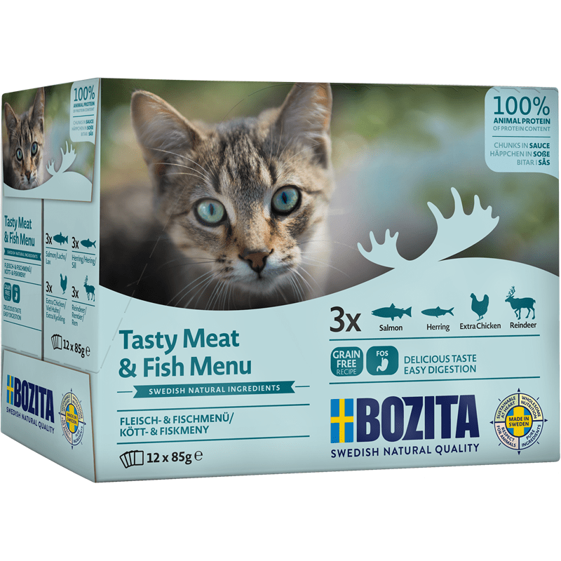 Bozita cat wet food multibox with fish and meat, grain-free Swedish natural quality