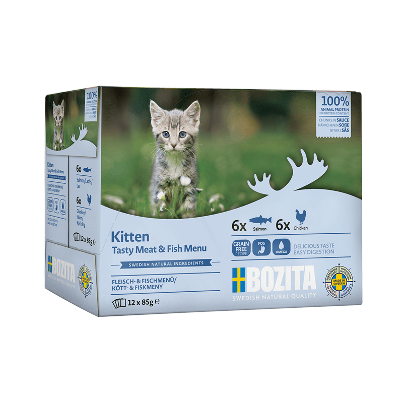 Bozita Häppchen in Sauce mit Fisch & Fleisch für Kitten Multibox 12x85 g, Nassfutter