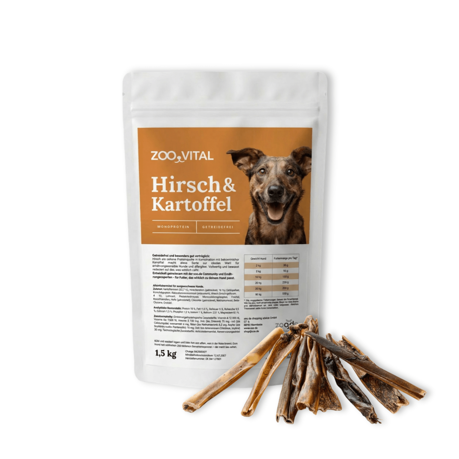 zooVital Hirsch & Kartoffel Monoprotein Hundefutter 1,5kg Beutel