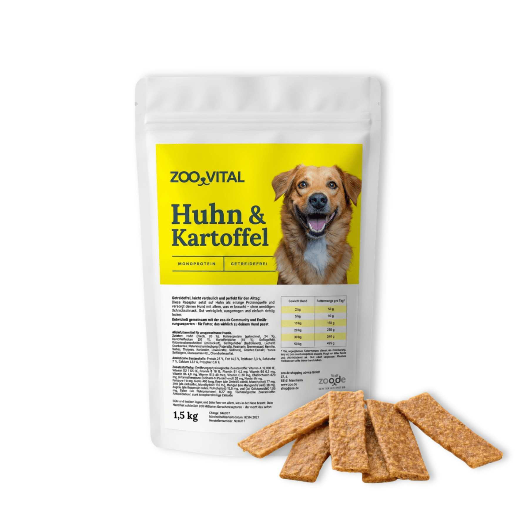 zooVital Huhn & Kartoffel Getreidefrei Hundefutter Beutel mit Kibble Stückchen