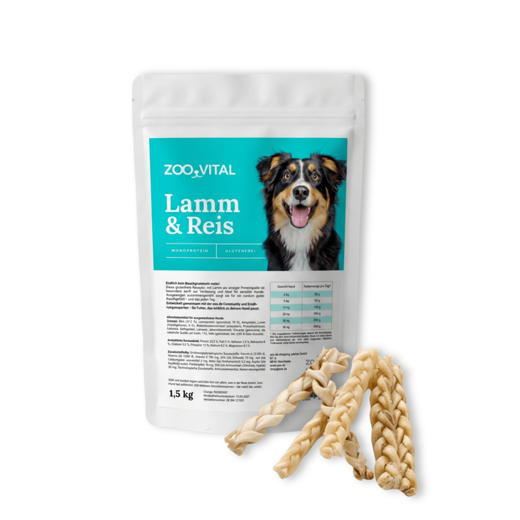 zooVital lamb rice dog food bag with braided chew toy bundle