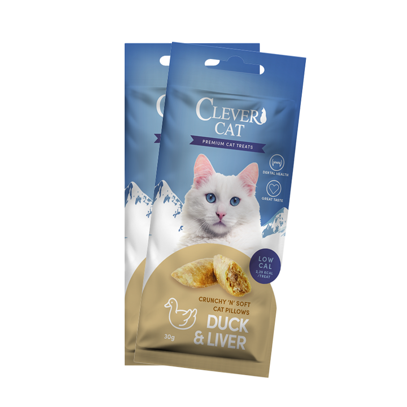 Clever Cat Pillows Snack Ente &amp; Leber – 12 x 30 g