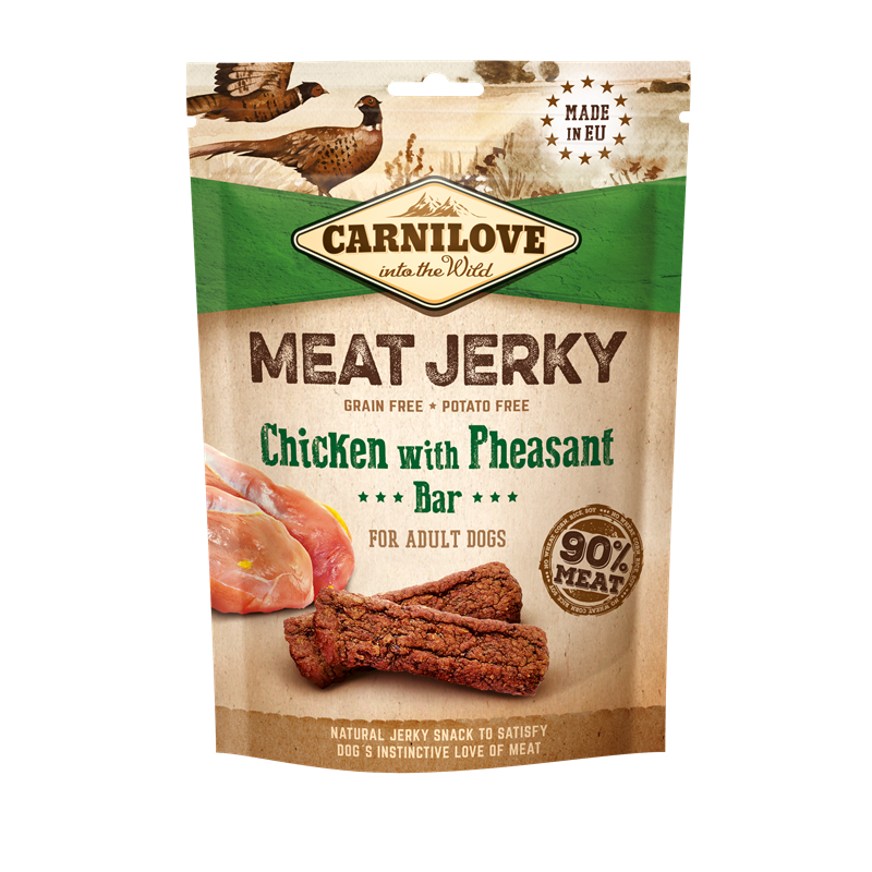 Artikel mit dem Namen Carnilove Dog Snack - Jerky - Chicken with Pheasant Bar im Shop von zoo.de , dem Onlineshop für nachhaltiges Hundefutter und Katzenfutter.