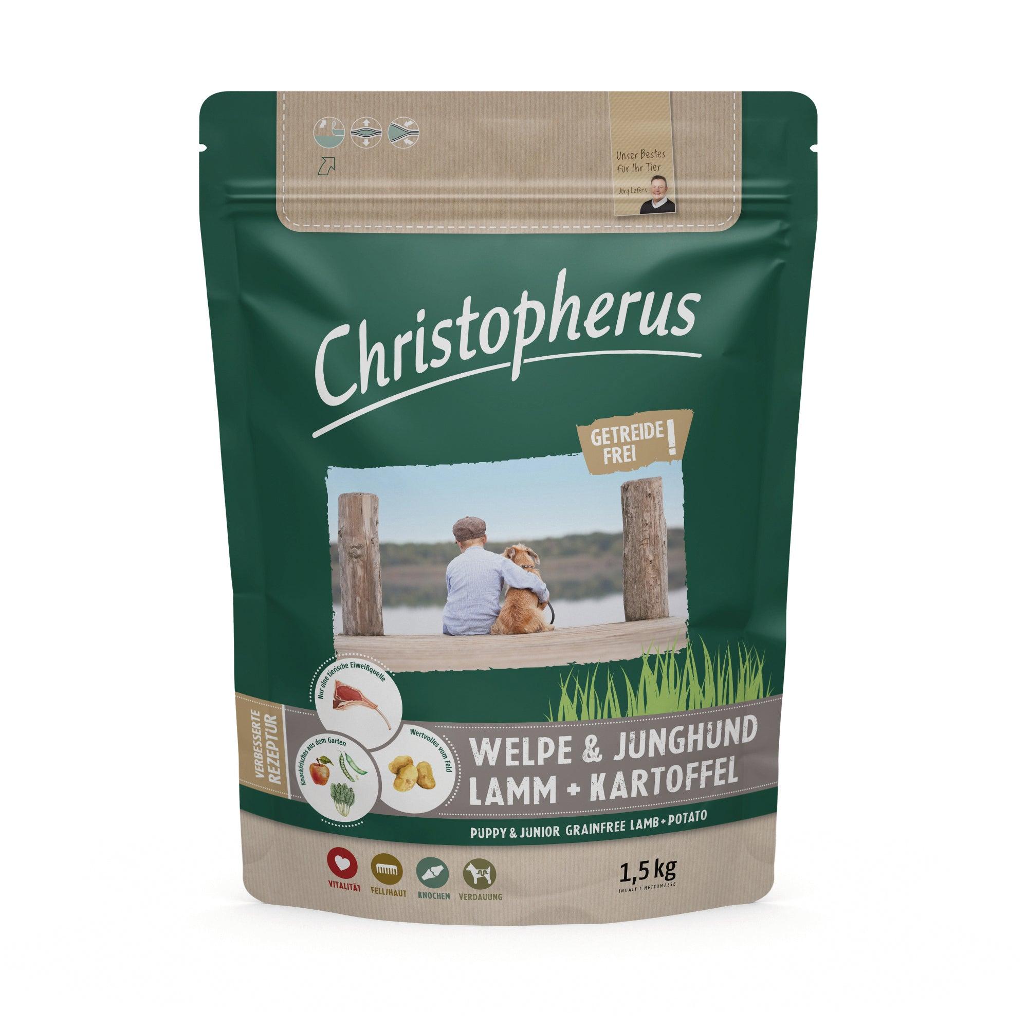 Artikel mit dem Namen Christopherus Getreidefrei Welpe & Junghund mit Lamm & Kartoffel im Shop von zoo.de , dem Onlineshop für nachhaltiges Hundefutter und Katzenfutter.