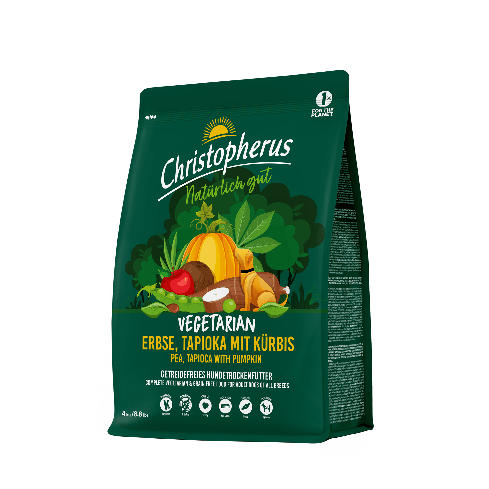 Artikel mit dem Namen Christopherus Vegetarian Erbse & Tapioka & Kürbis im Shop von zoo.de , dem Onlineshop für nachhaltiges Hundefutter und Katzenfutter.