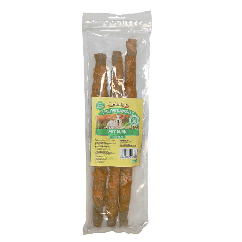 Classic Dog Snack 1m Kaurolle mit Huhn 3x34cm, Snacks