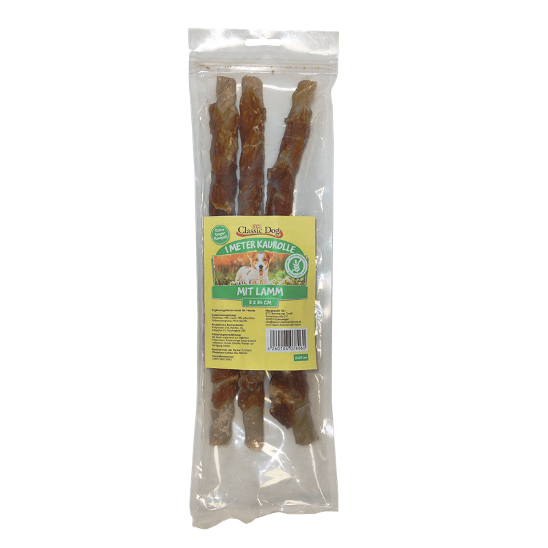 Classic Dog Snack 1m Kaurolle mit Lamm 3x34cm, Snacks
