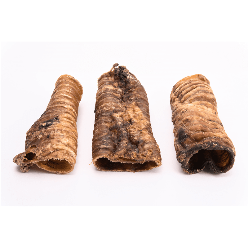 Classic dried beef trachea dog treats, hollow cylindrical chews for dental cleaning and low-fat snacking