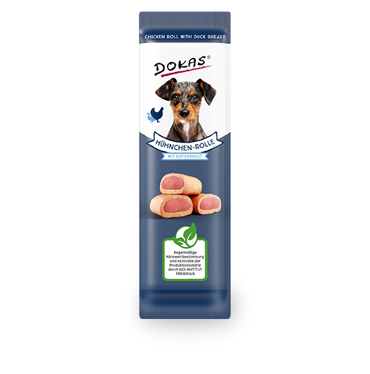 Artikel mit dem Namen Dokas Dog Snack Hühnchen-Rolle mit Ente im Shop von zoo.de , dem Onlineshop für nachhaltiges Hundefutter und Katzenfutter.