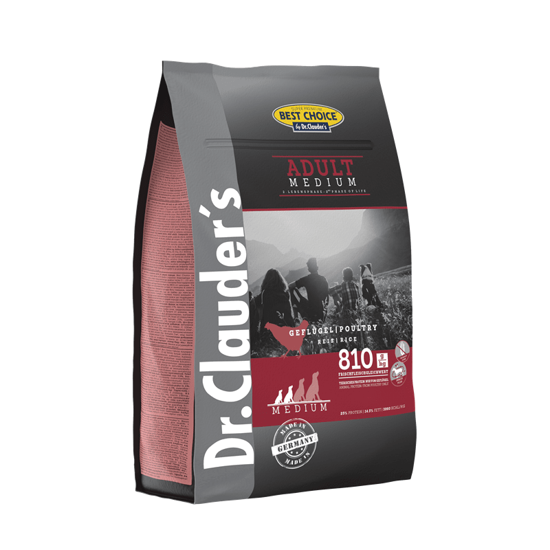 Dr. Clauder's Best Choice Adult Medium Breed dry dog food bag with poultry and rice