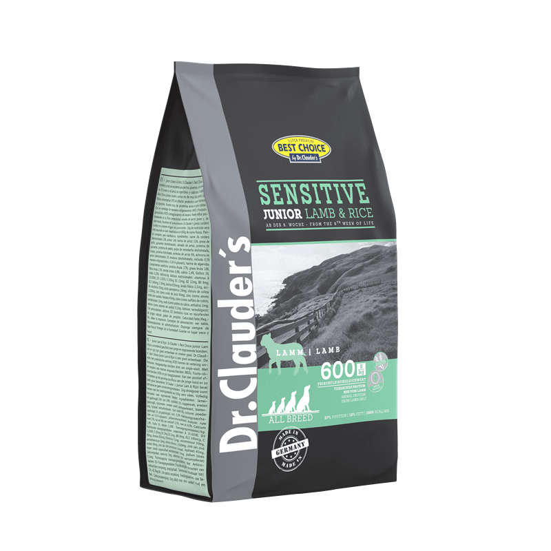 Dr. Clauder's Best Choice Sensitive Junior Lamb & Rice dry dog food 600g bag front view