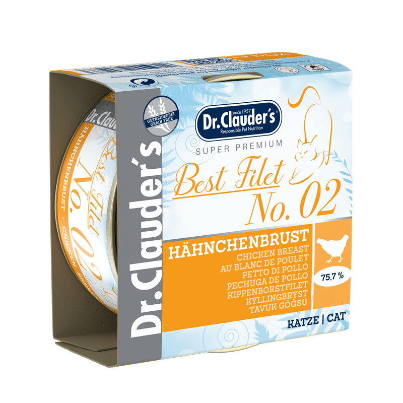 Dr. Clauder's Best Filet No2 Hähnchenbrust cat wet food grain-free chicken breast can in packaging