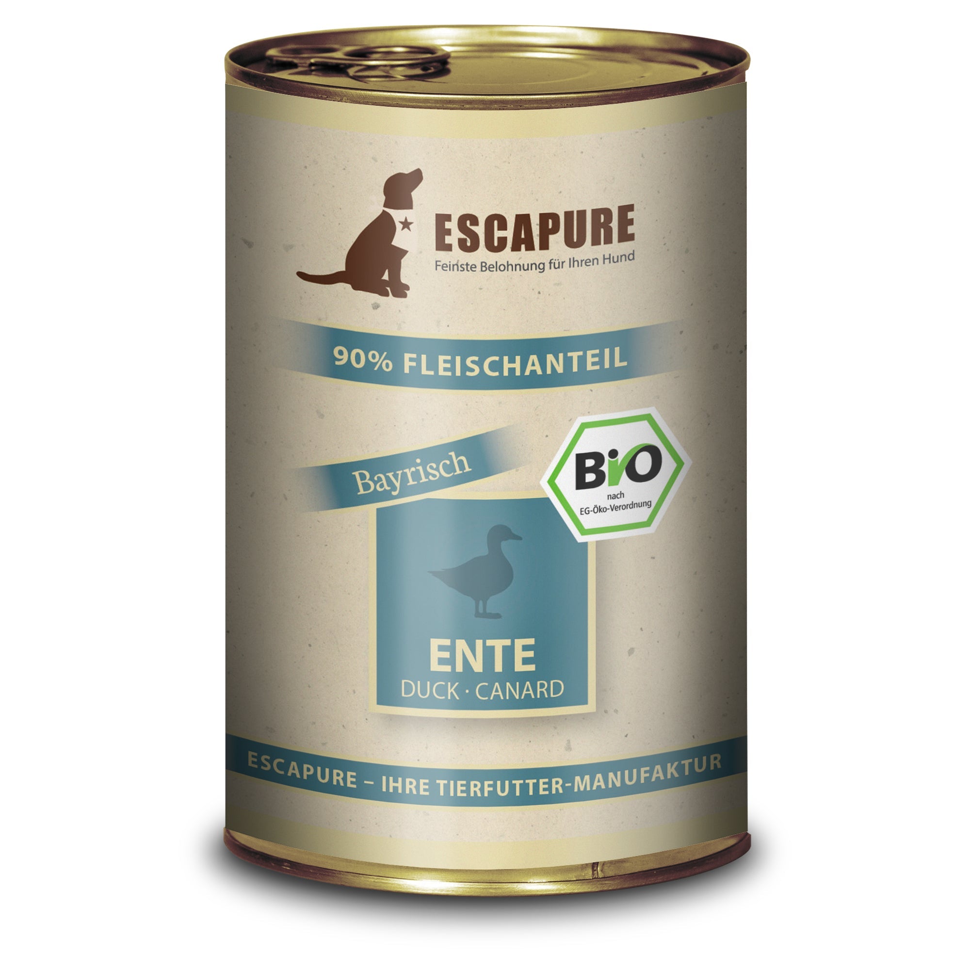 Escapure BIO Ente Bayrisch Nassfutter Dose mit 90% Fleischanteil und Bio-Logo