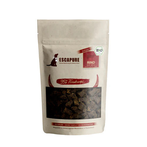 Escapure BIO Rinder Hupferl Soft dog snacks in stand-up pouch with 95% meat content