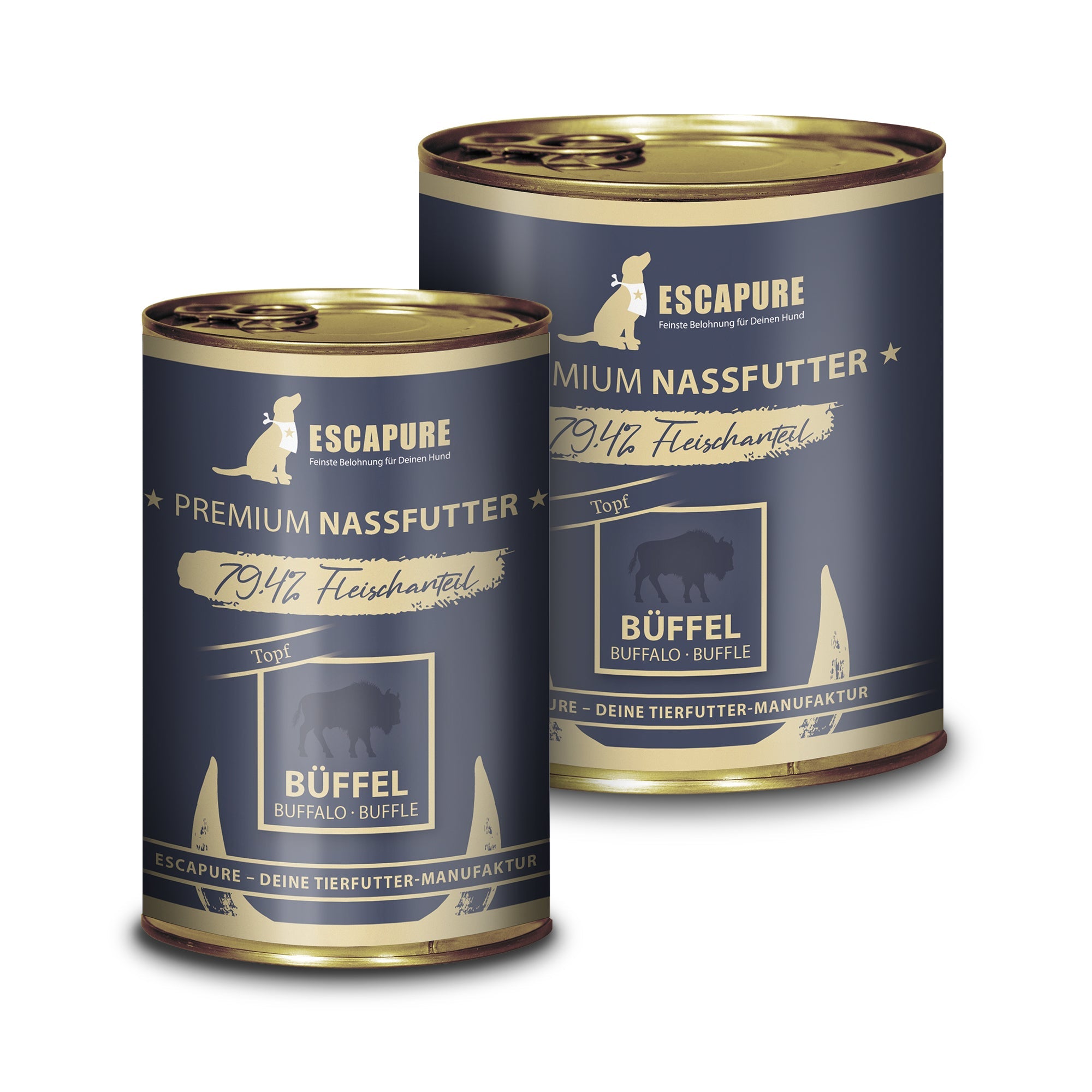 Escapure Büffel Nassfutter Hund in Metalldose mit 79,4% Fleischanteil