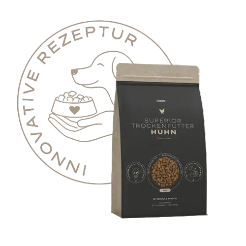 Escapure Hähnchen Superior Trockenfutter Huhn mit Taucha & Karotte in schwarzer Stand-up Pouch