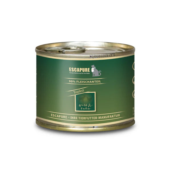Escapure Katze Wild Topferl Nassfutter Dose mit 90% Fleischanteil Wild und Huhn