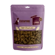 Escapure Lamm Hupferl dog snacks in resealable purple pouch with clear window showing irregular brownish-green meat pieces