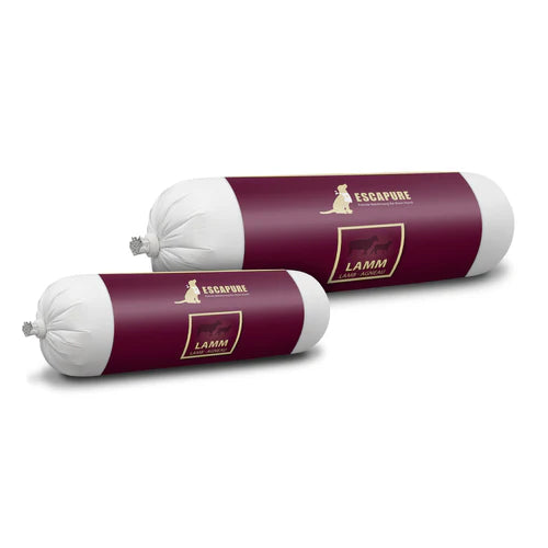 Escapure Lamm Wurst wet dog food sausage with lamb meat label