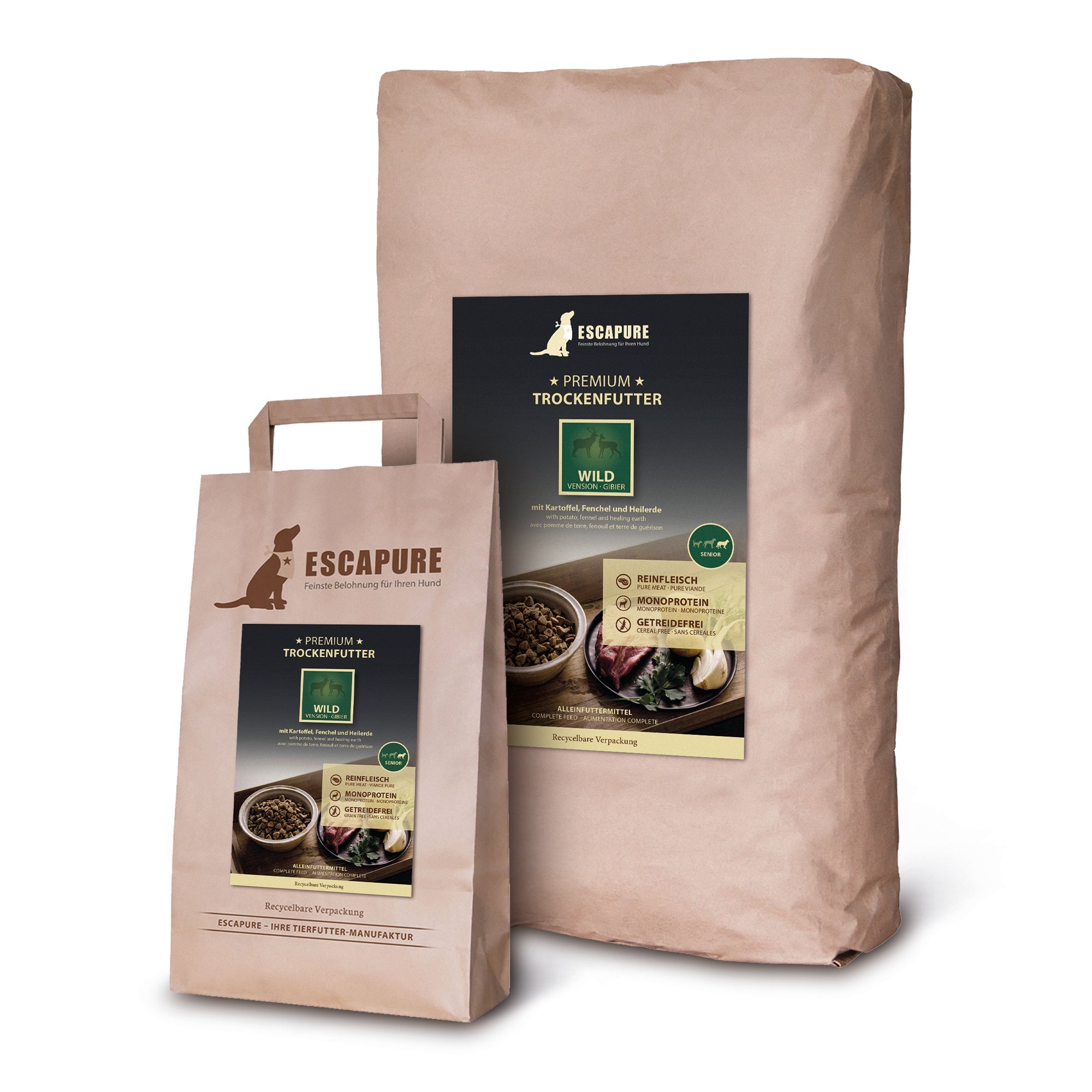 Escapure Senior Wild Premium Trockenfutter Wildfleisch Getreidefrei in brauner Papierverpackung