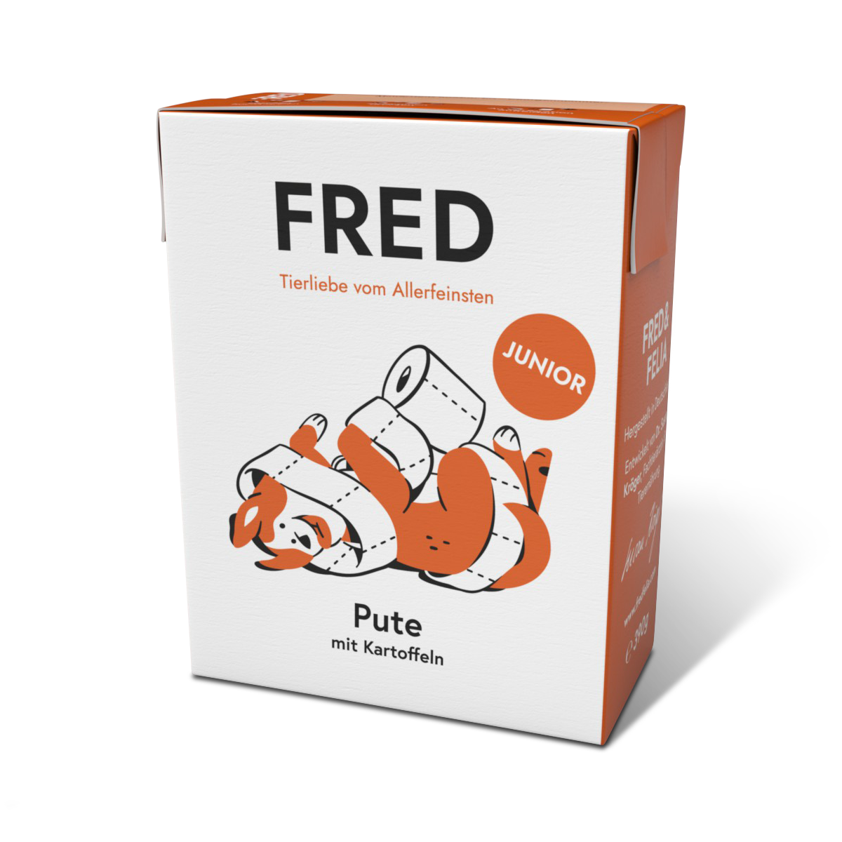 FRED JUNIOR Pute mit Kartoffeln Nassfutter für Hunde, einzelner 390 g Tetra Pak