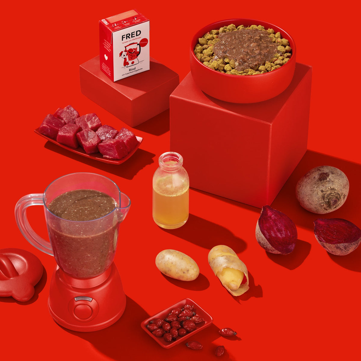 FRED Smoothie Rind mit Hagebutte Ergänzungsfutter für Hunde, Zutaten im Überblick