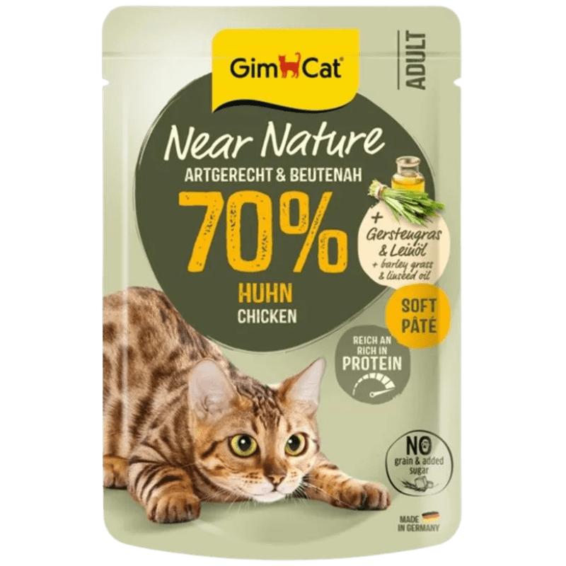 GimCat Near Nature Huhn Katzennassfutter mit 70 % Huhn, 85-g-Frischebeutel
