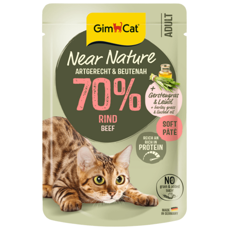 GimCat Near Nature Rind Katzennassfutter mit 70 % Rind, 85-g-Frischebeutel