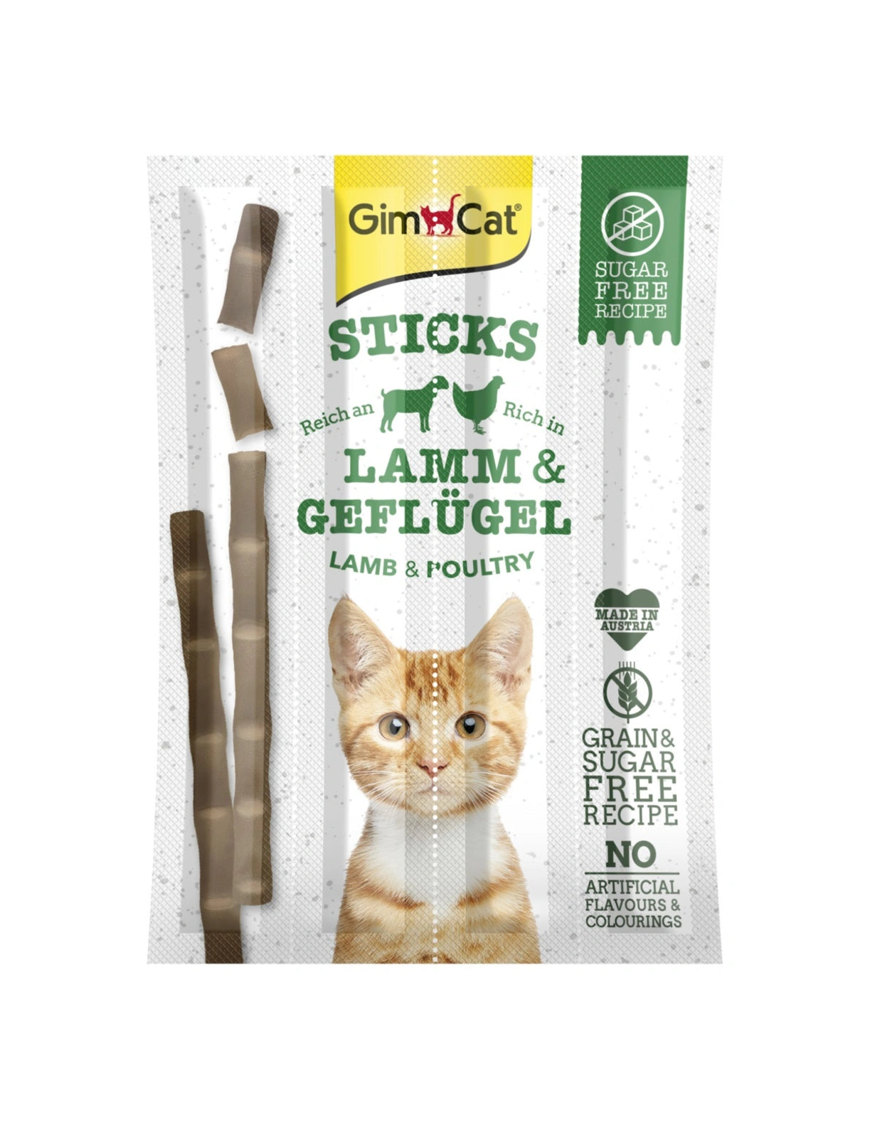 GimCat Sticks Lamm & Geflügel Katzensnack, Packung mit 4 Sticks