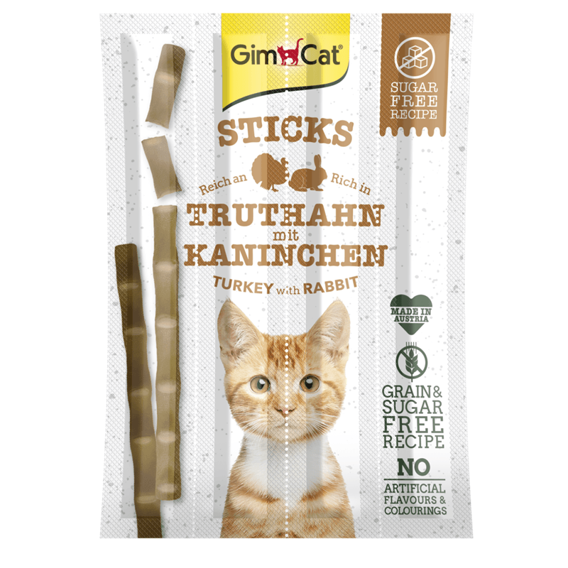 Artikel mit dem Namen GimCat Sticks Truthahn & Kaninchen im Shop von zoo.de , dem Onlineshop für nachhaltiges Hundefutter und Katzenfutter.