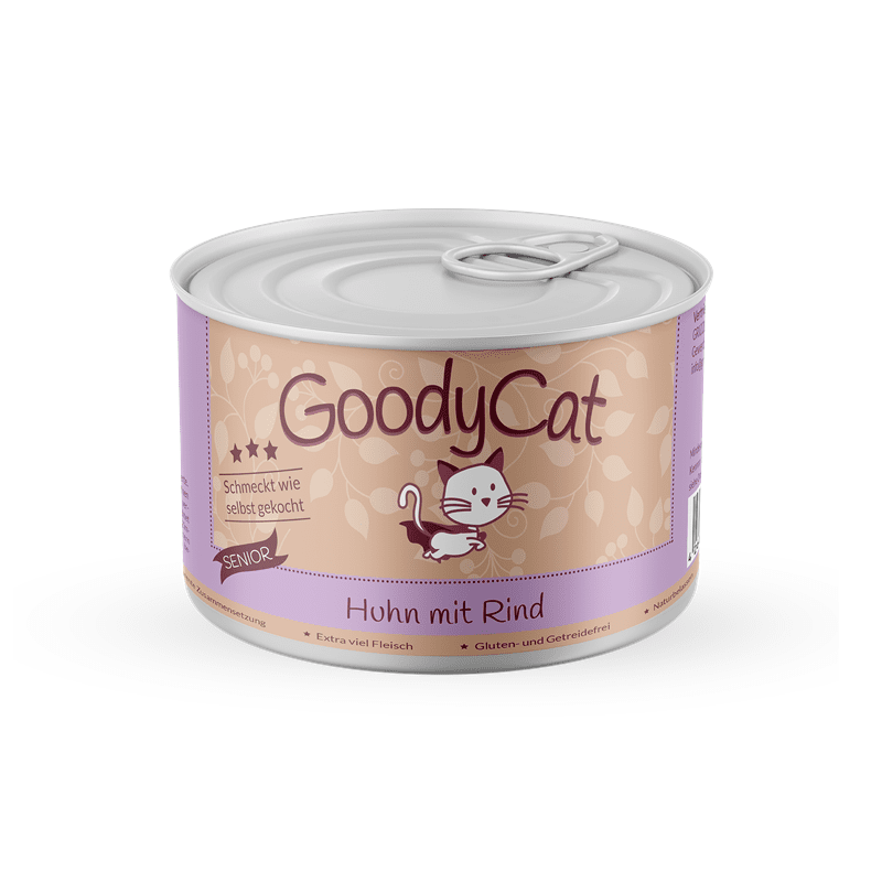 GoodyCat Dose Senior Huhn mit Rind, Ente, Süßkartoffel &amp; Tomate, Nassfutter