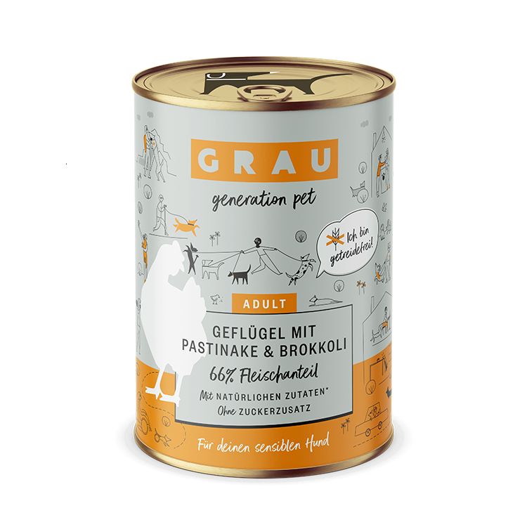 Grau Hund Geflügel mit Pastinake/Brokkoli