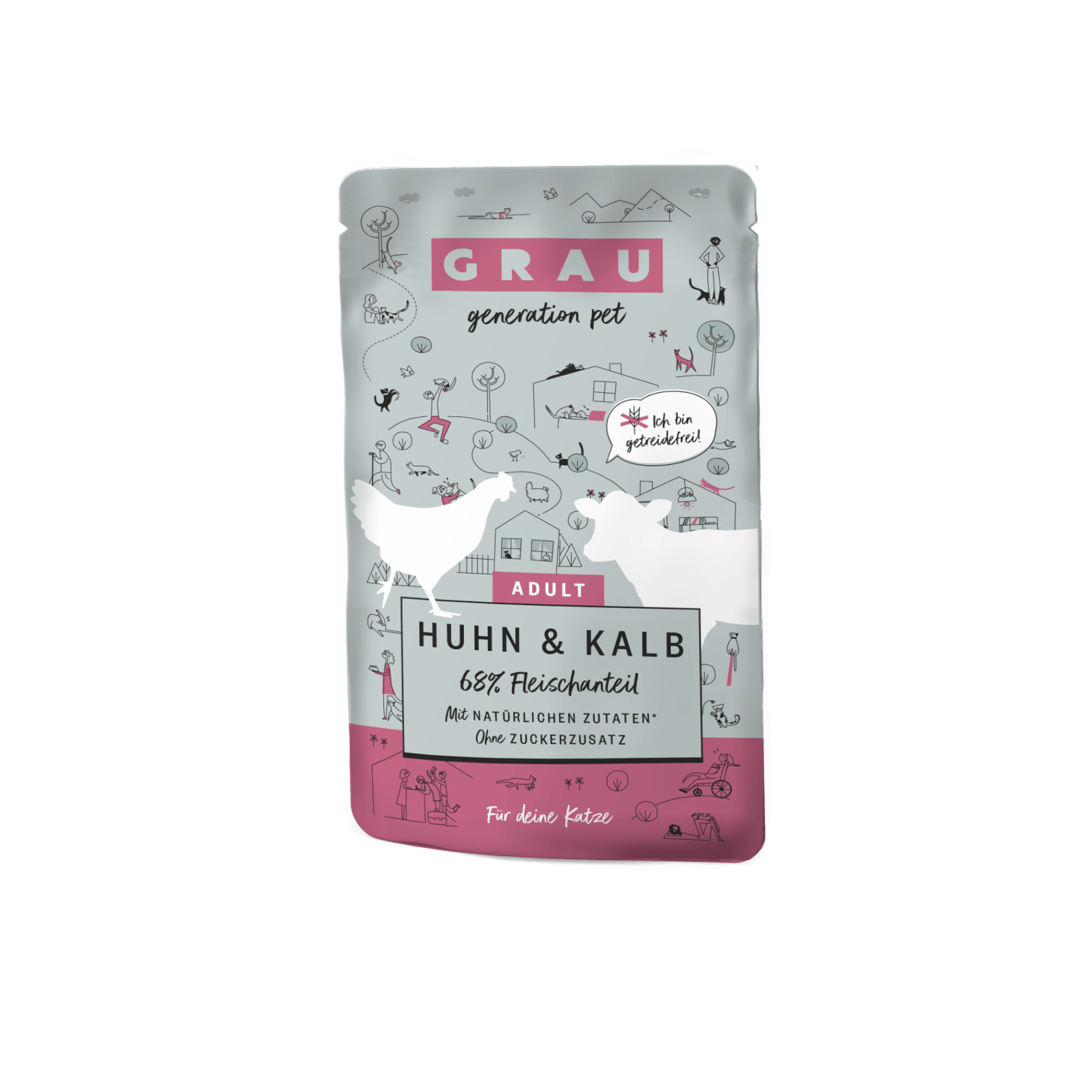 Grau Katze Pouch Beutel Huhn & Kalb