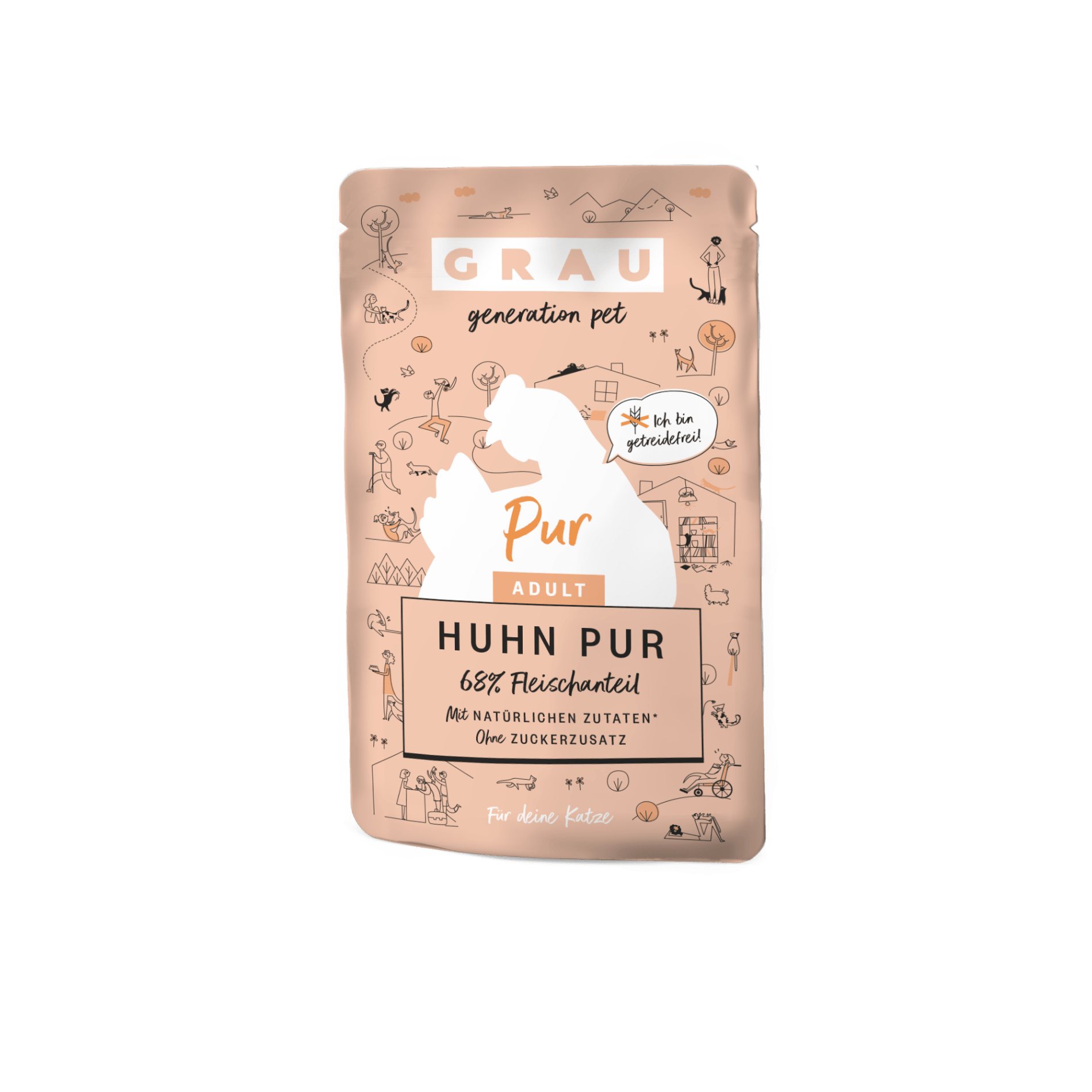 Grau Katze Pouch Beutel Huhn pur