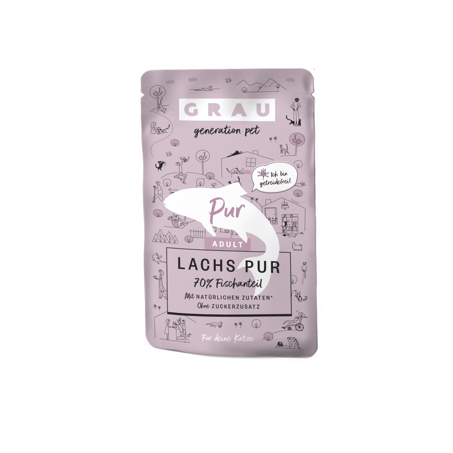 Grau Katze Pouch Beutel Lachs pur
