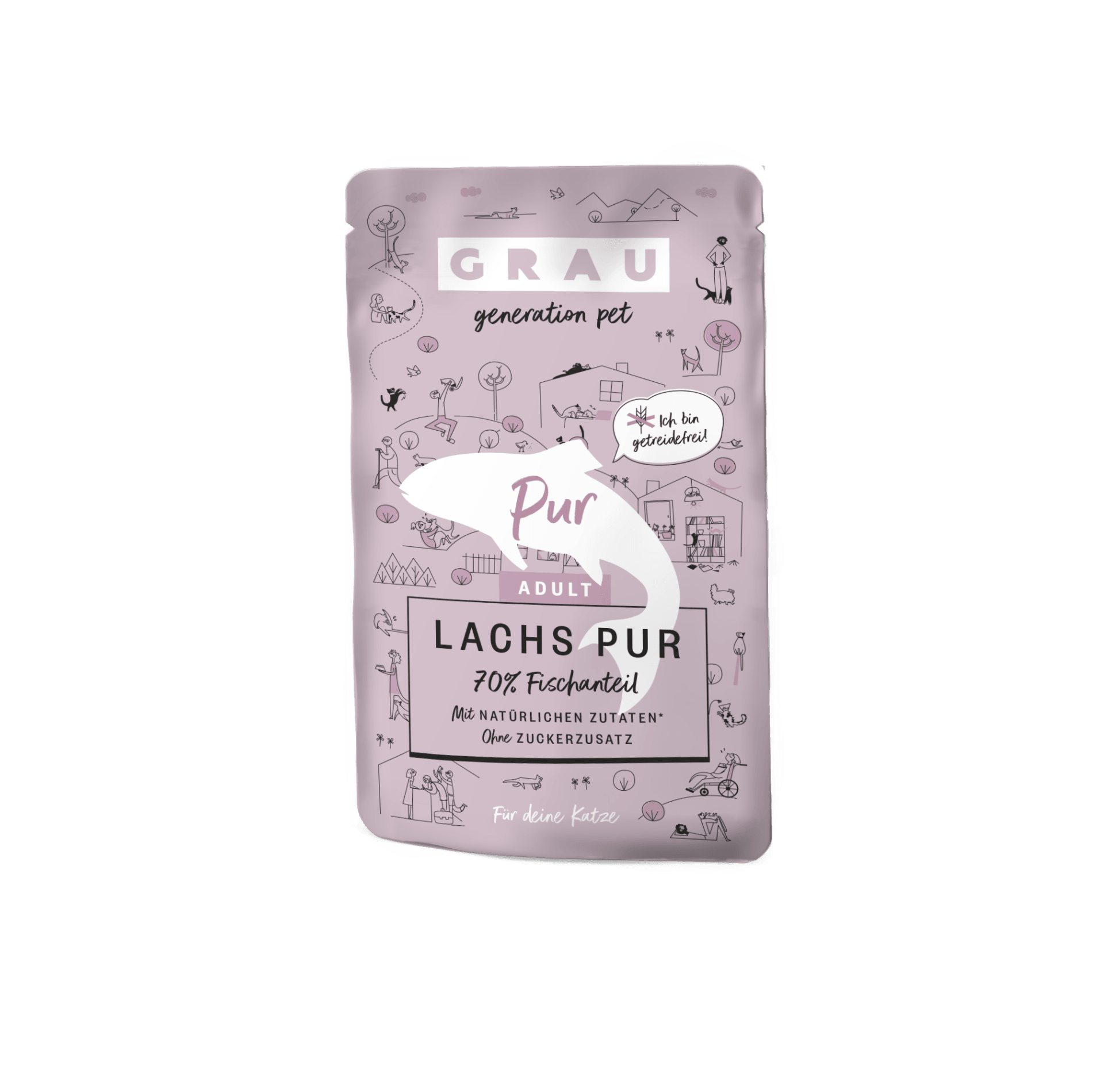 Grau Katze Pouch Beutel Lachs pur