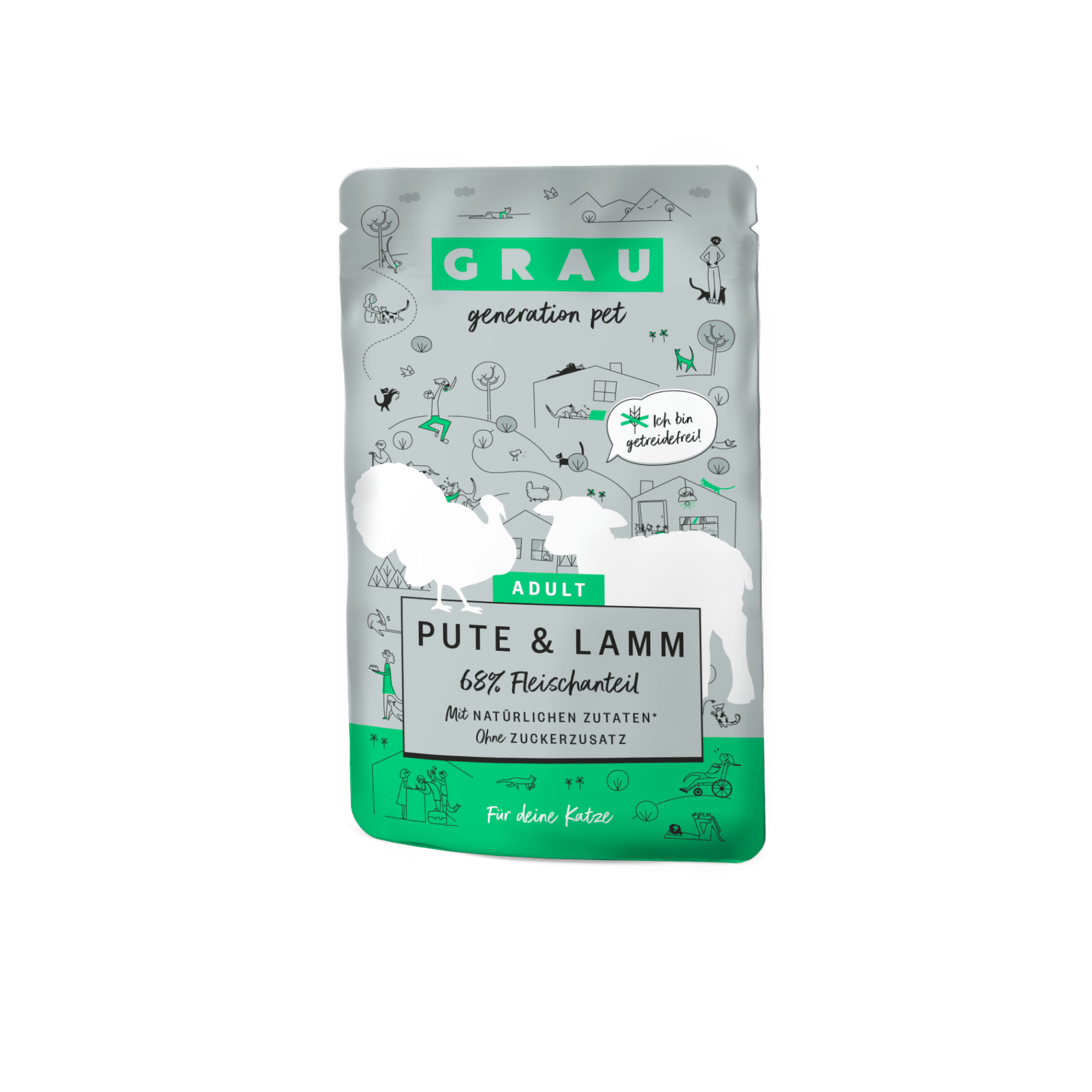 Grau Katze Pouch Beutel Pute & Lamm
