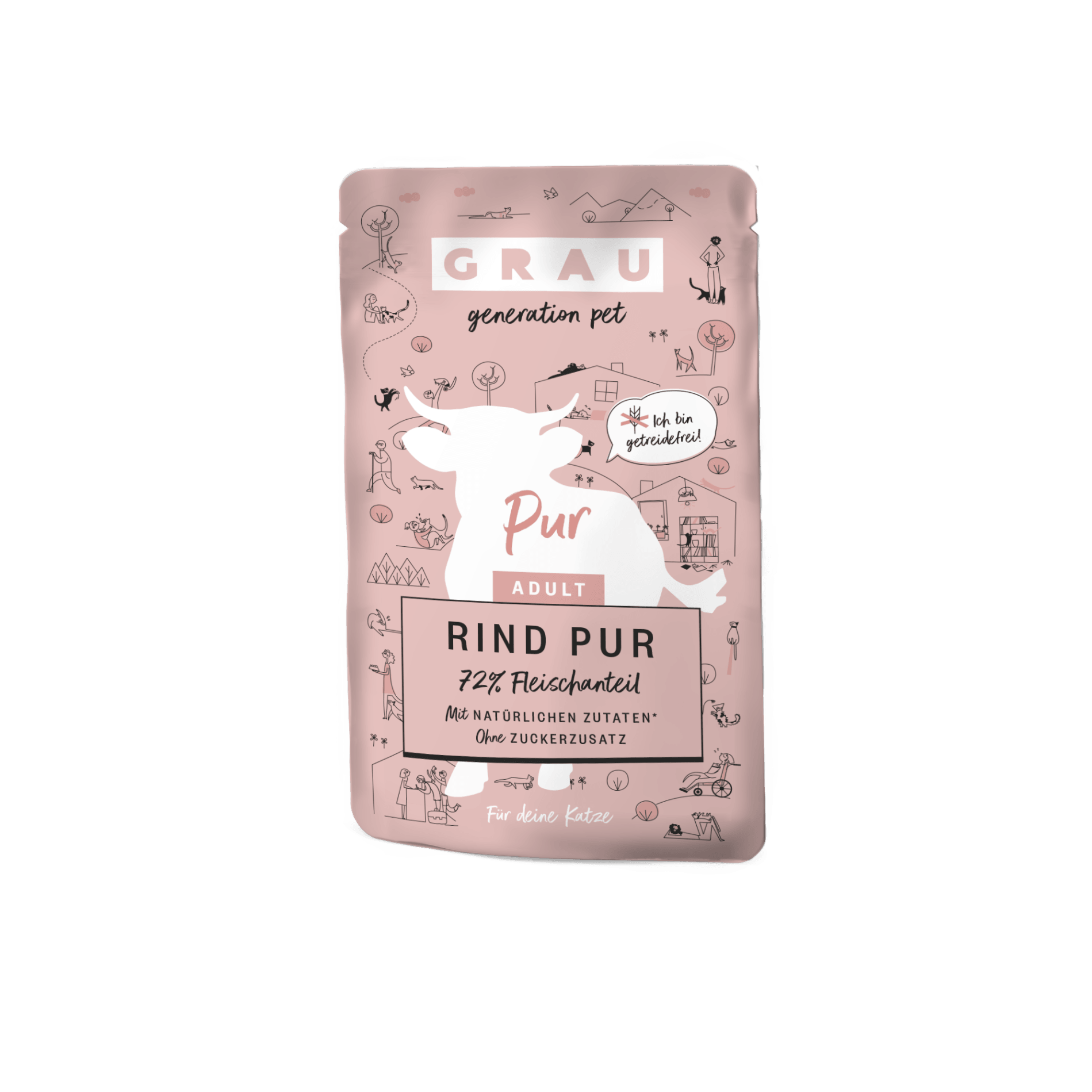 Grau Katze Pouch Beutel Rind pur
