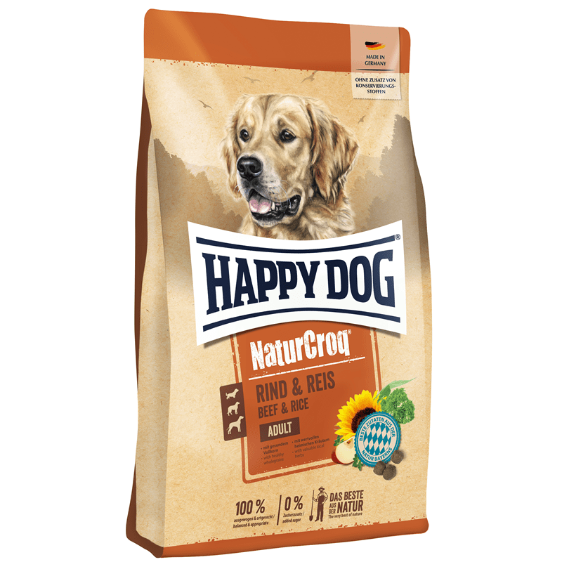 Happy Dog NaturCroq Rind & Reis Trockenfutter Beutel mit Rindfleisch und Reis für erwachsene Hunde