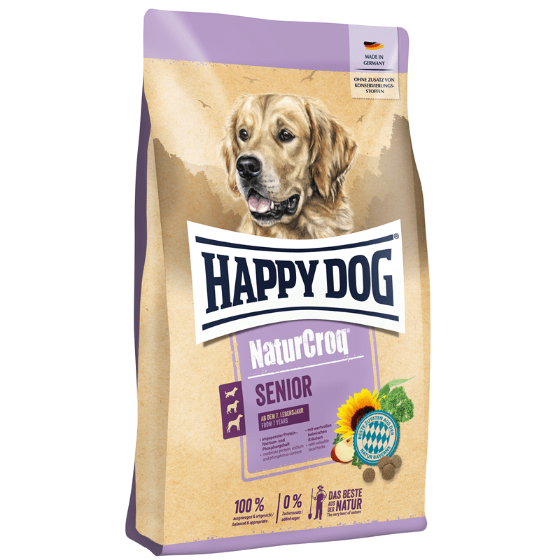 Happy Dog NaturCroq Senior dry dog food bag for dogs 7+ years with natural ingredients