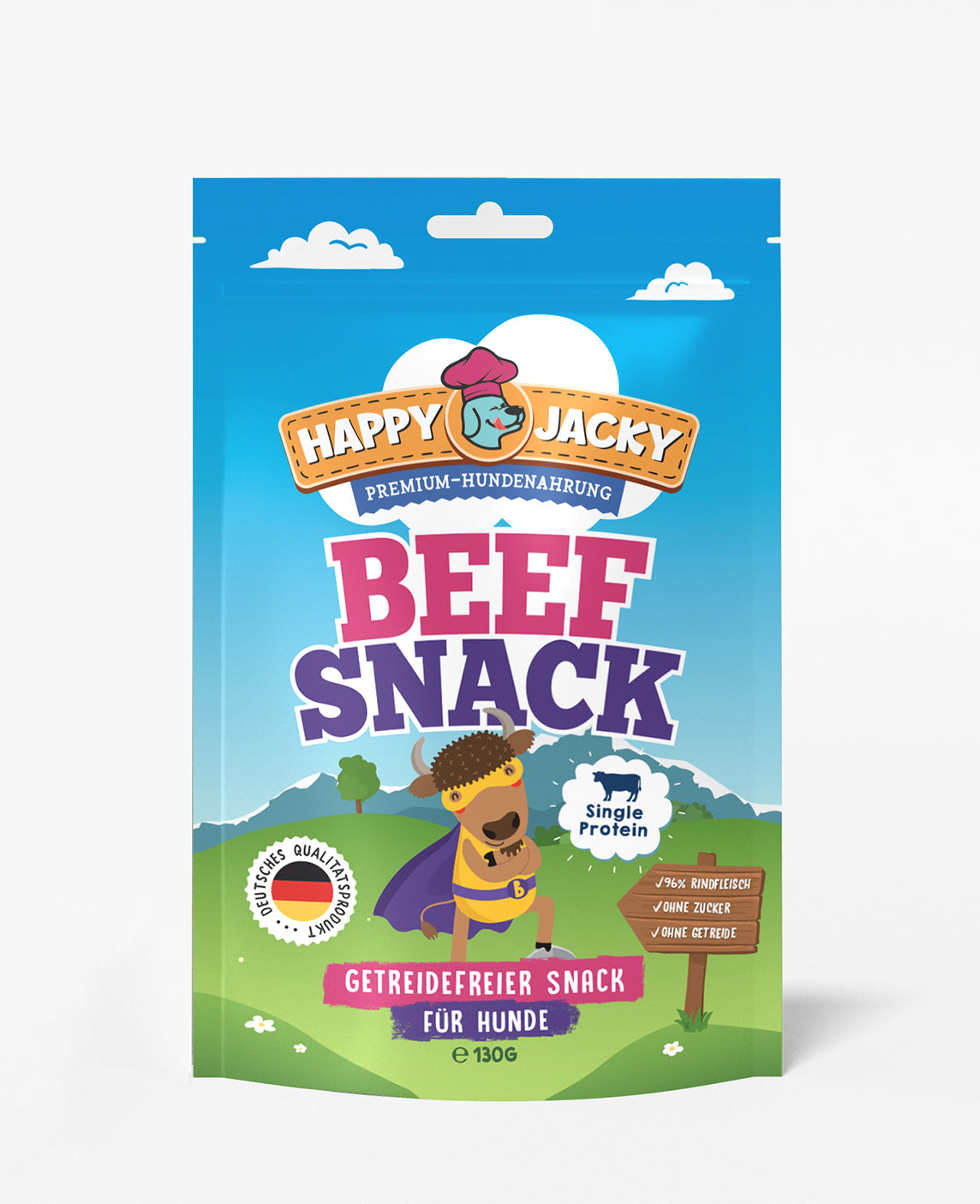 Artikel mit dem Namen Happy Jacky Beef Snack im Shop von zoo.de , dem Onlineshop für nachhaltiges Hundefutter und Katzenfutter.