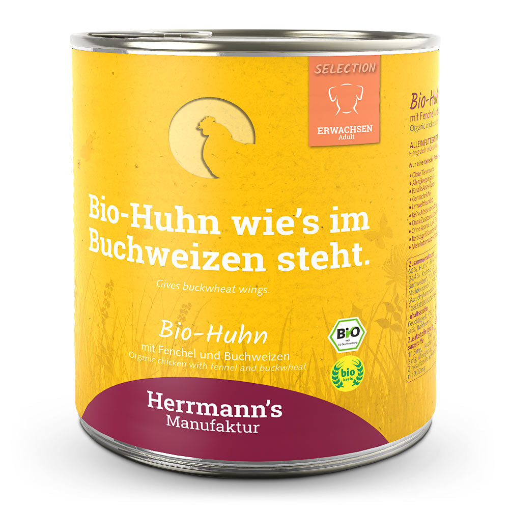 Herrmanns Hund Erwachsen Bio-Huhn, Fenchel, Zucchini, Buchweizen