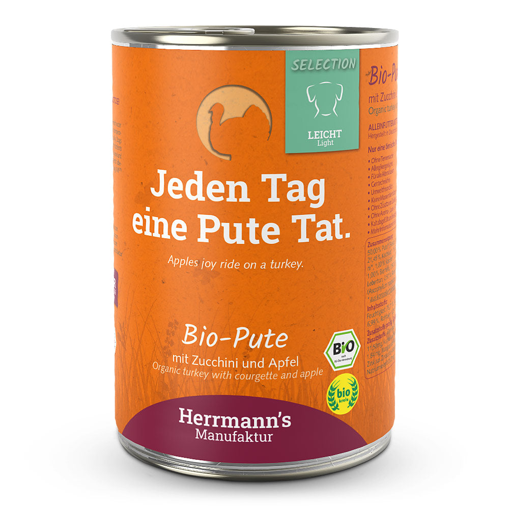 Herrmanns Hund Leicht Bio-Pute, Apfel, Salat, Topinambur, Zucchini, Sellerie, Leinöl