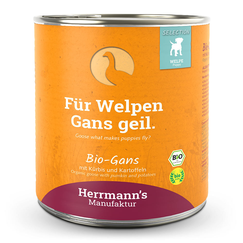 Herrmanns Hund Welpe Bio-Gans, Spinat, Kartoffeln, Bio Beeren