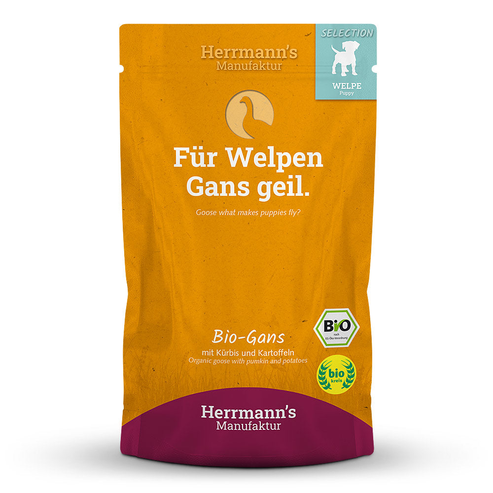 Herrmanns Hund Welpe Bio-Gans, Spinat, Kartoffeln, Bio Beeren