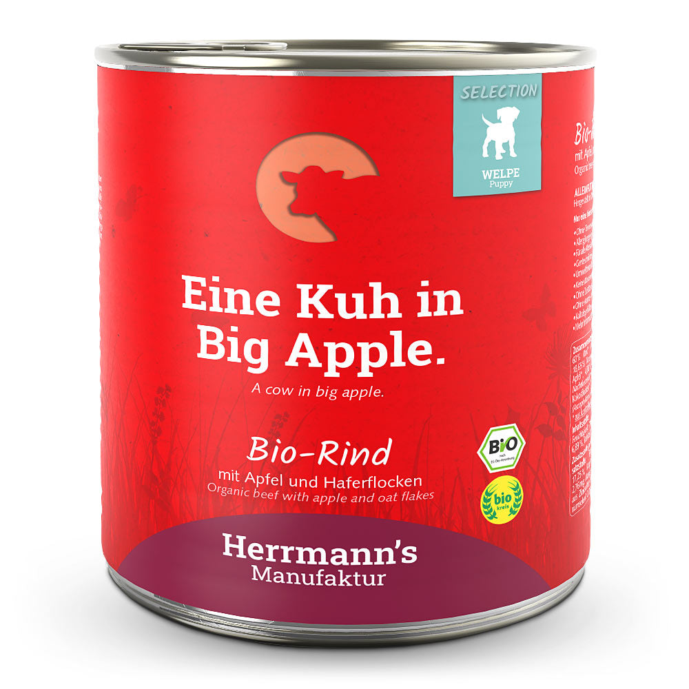 Herrmanns Hund Welpe Bio Rind mit Apfel und Haferflocken