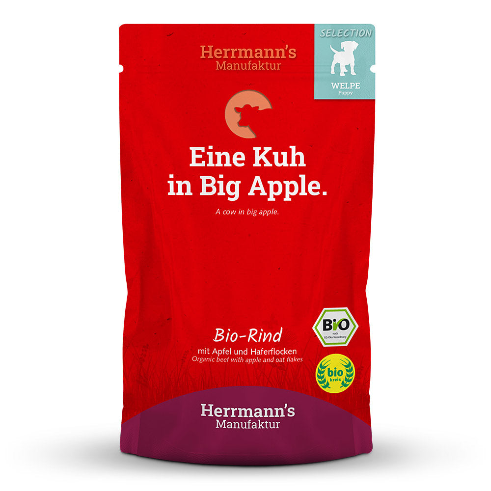 Herrmanns Hund Welpe Bio Rind mit Apfel und Haferflocken