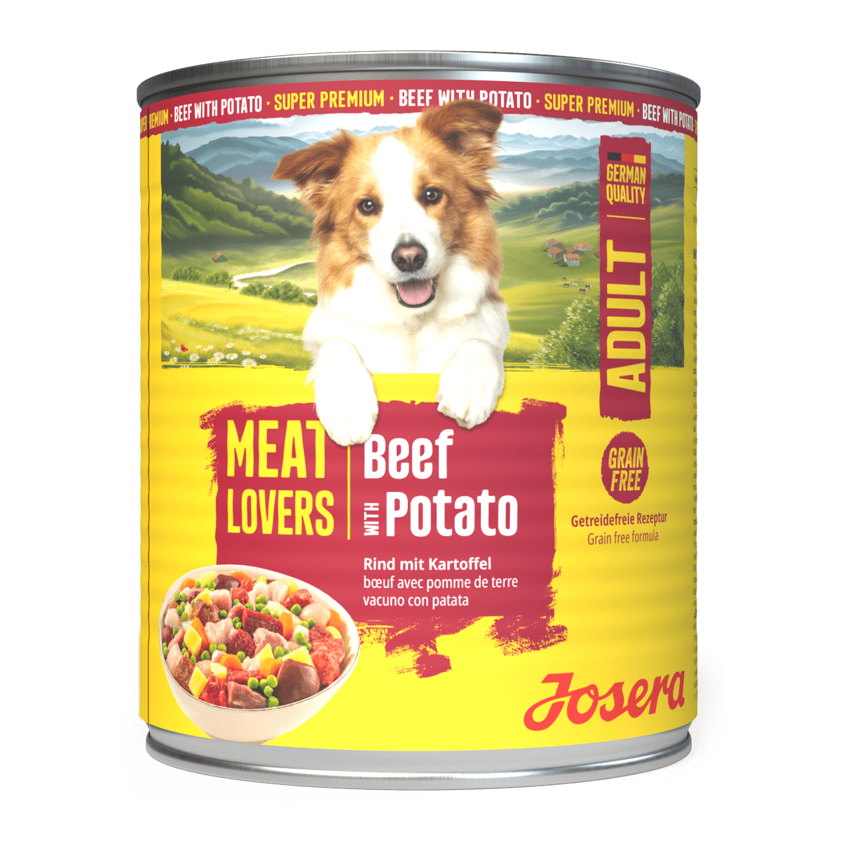 Josera Meat Lovers Menu Beef & Potato Hundenassfutter, Dose Frontansicht