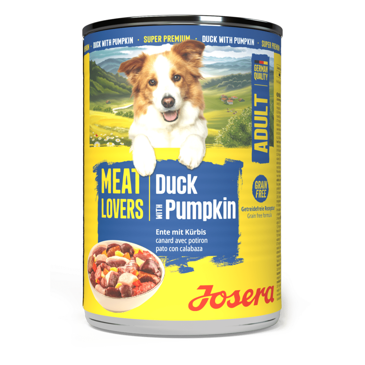 Josera Meat Lovers Menu Duck & Pumpkin Hundenassfutter, Dose Frontansicht